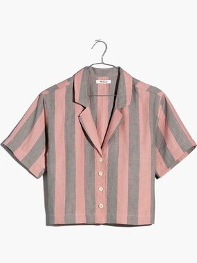 Madewell Striped Button-Front Shirt in Dusty Rose and Charcoal